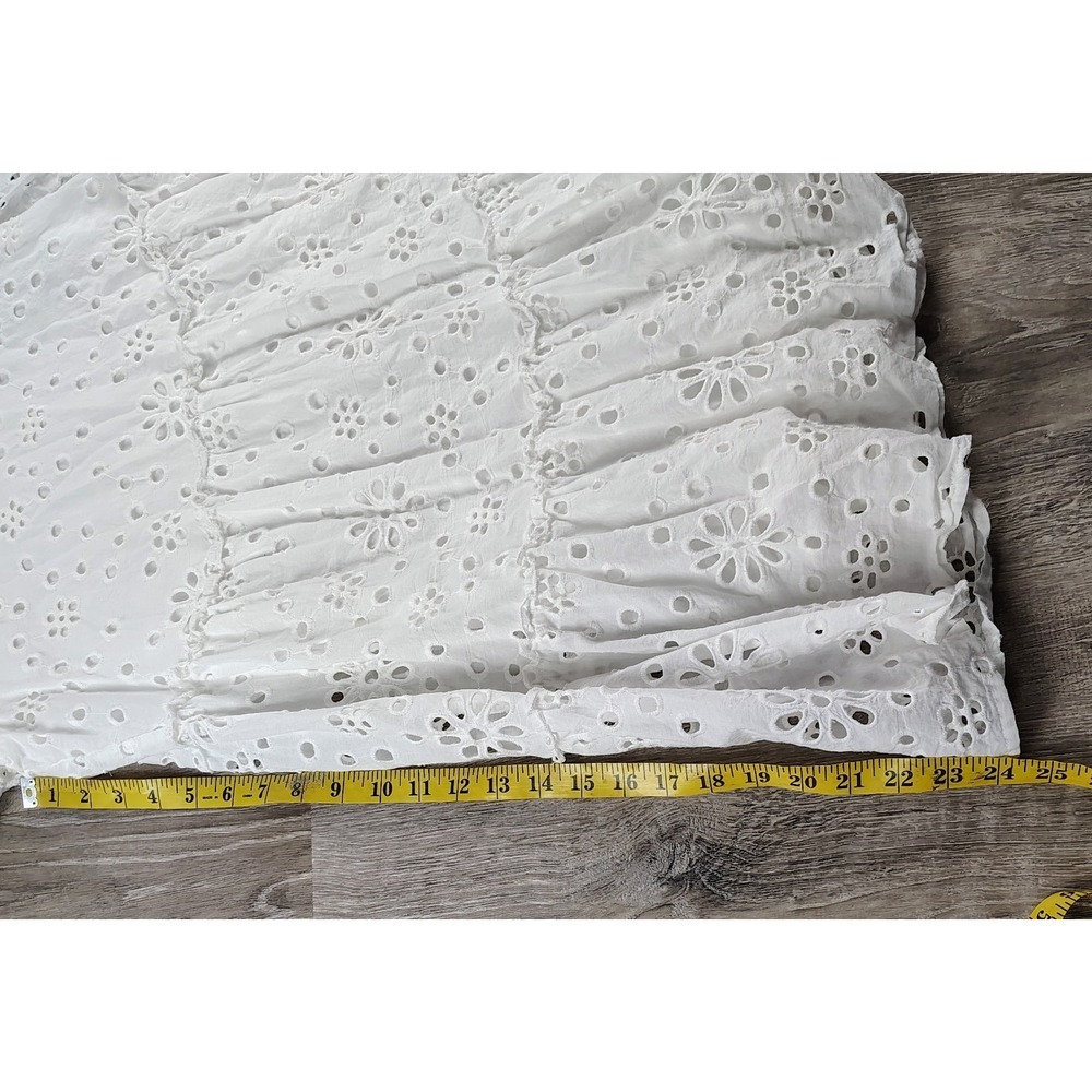 Mud Pie Women's Medium Eyelet White Mini Dress Tunic Top Boho Cowgirl Festival - Picture 6 of 8